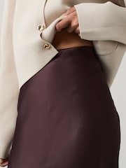 Chocolate Brown Satin Midi Skirt - Image 5 of 8