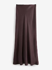 Chocolate Brown Satin Midi Skirt - Image 6 of 8