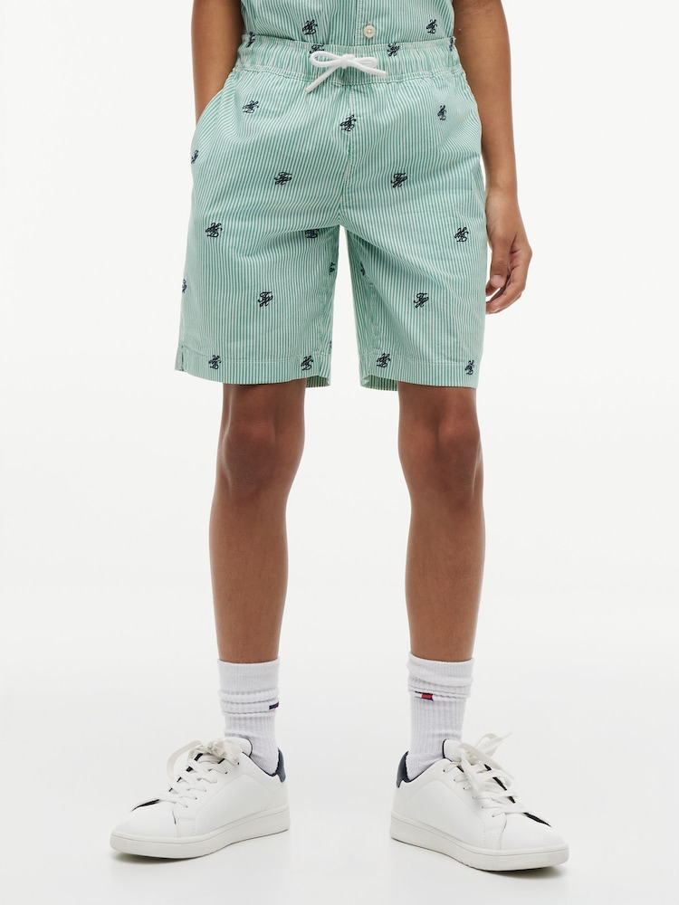 Tommy Hilfiger Green Ithaca Stripe Logo Embroidery Relaxed Shorts - Image 1 of 5