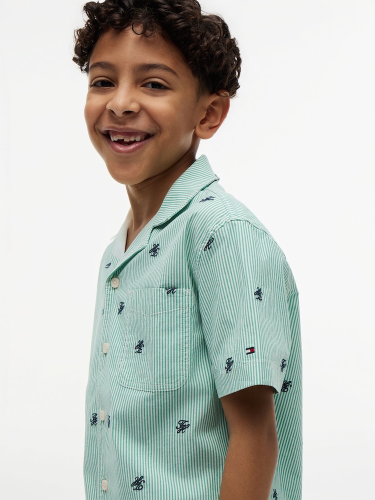 Tommy Hilfiger Green Ithaca Stripe Logo Embroidery Short Sleeve Shirt - Image 2 of 5