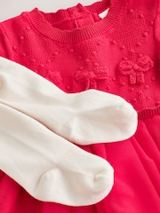 Red Twofer Knit & Mesh Baby Dress & Tights Set 2 Piece (0mths-2yrs) - Image 3 of 5