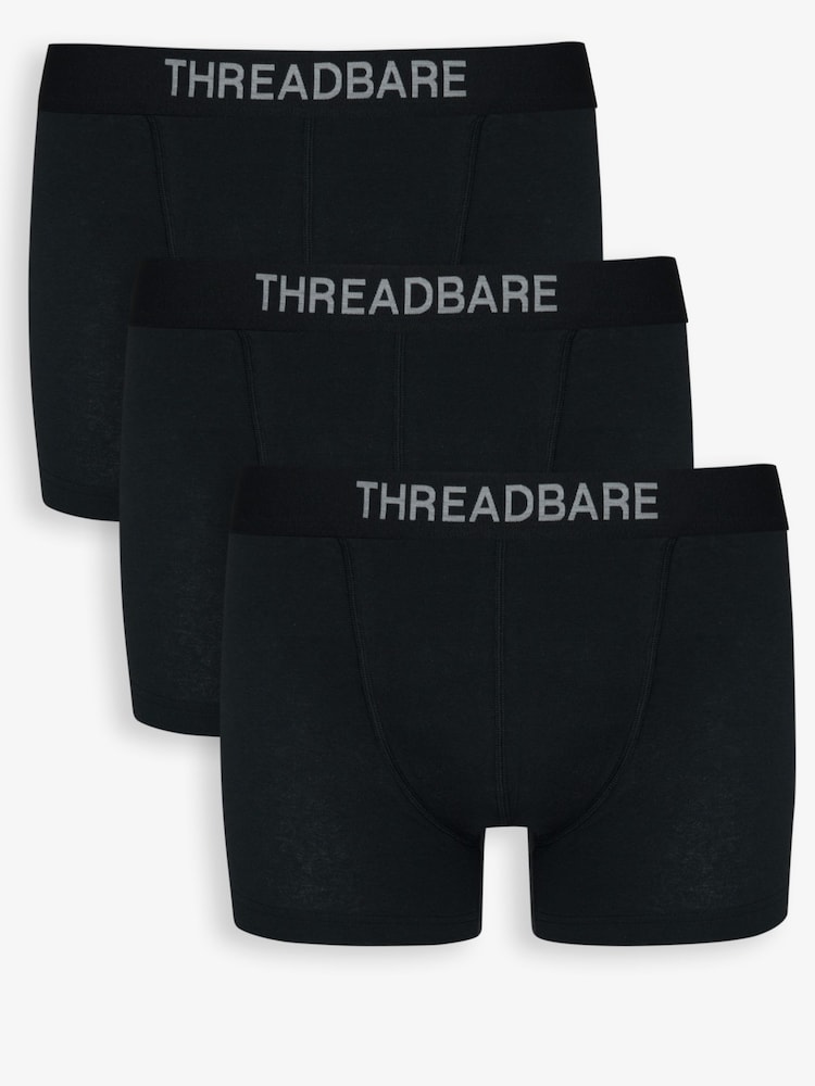 Threadbare Black Hipster Fit Boxer Shorts 3 Pack - Image 1 of 3