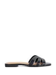 Dune London Black Leather Larrissa Flat Sandals - Image 1 of 5