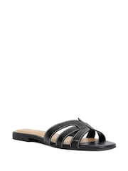 Dune London Black Leather Larrissa Flat Sandals - Image 2 of 5