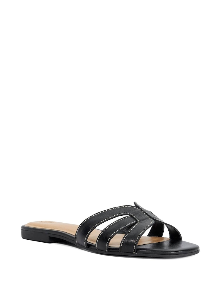 Dune London Black Leather Larrissa Flat Sandals - Image 2 of 5