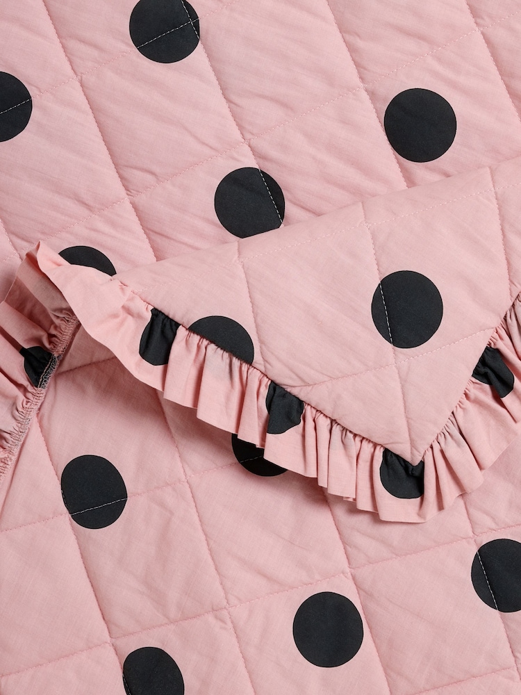 Rockett St George Pink Polka Dot Noir Cotton Frill Bedspread - Image 8 of 8