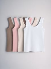 The Set 4 Pack Scoop Rib Vests Pink/White/Brown - Image 1 of 7