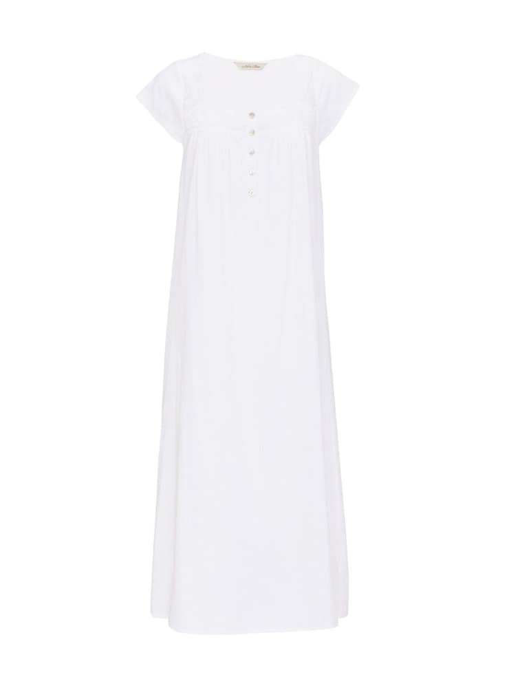 Nora Rose כותונת לילה בדוגמת פסים מוצללים עם שרוול ארוך בעיטור שולי צדפה מעוגלים ותחרה - תמונה 4 מתוך 4