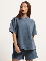 PixieGirl Petite Blue Acid Wash Sweat Top & Short Set - Image 1 of 6