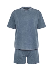 PixieGirl Petite Blue Acid Wash Sweat Top & Short Set - Image 6 of 6