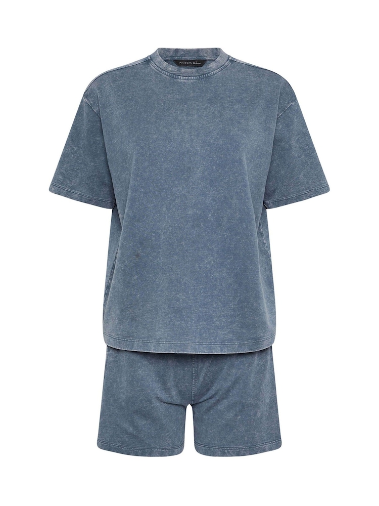 PixieGirl Petite Blue Acid Wash Sweat Top & Short Set - Image 6 of 6