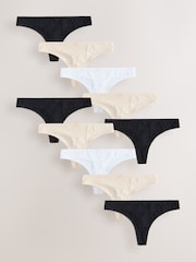 Black/White/Pastel Rose Nude Thong Cotton Rich Knickers 10 Pack - Image 1 of 13
