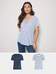 M&Co Floral Cotton Henley Tops 2 Pack - Imaginea 1 din 7