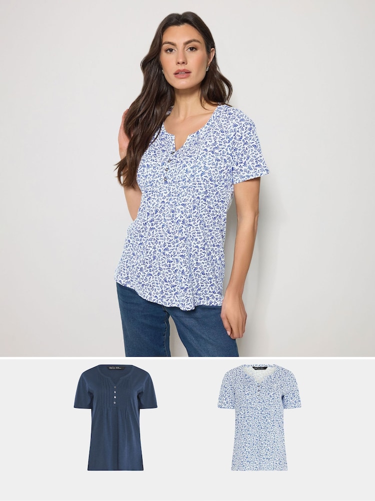 M&Co Floral Cotton Henley Tops 2 Pack - Imaginea 1 din 7