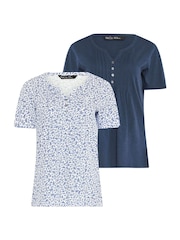 M&Co Floral Cotton Henley Tops 2 Pack - Imaginea 7 din 7