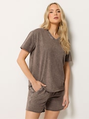 Long Tall Sally Brown Acid Wash Short & Sweat Top Set - Image 1 of 5