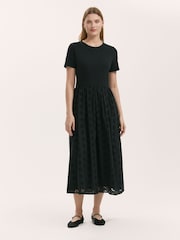 Negru - Finery Brea Embroidered Cotton Rich Midi Dress - Imaginea 1 din 4