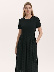 Negru - Finery Brea Embroidered Cotton Rich Midi Dress - Imaginea 2 din 4