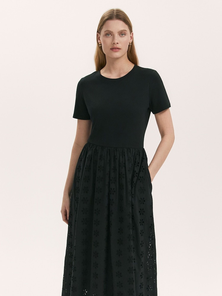 Negru - Finery Brea Embroidered Cotton Rich Midi Dress - Imaginea 2 din 4
