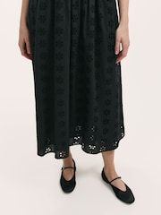 Negru - Finery Brea Embroidered Cotton Rich Midi Dress - Imaginea 3 din 4
