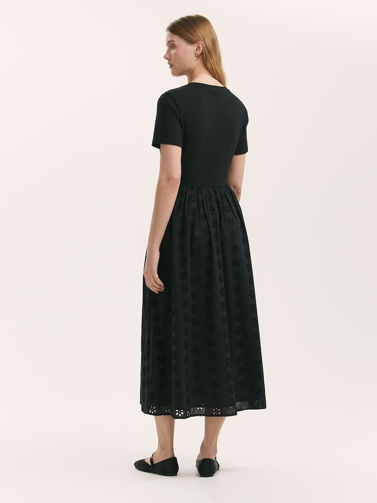 Negru - Finery Brea Embroidered Cotton Rich Midi Dress - Imaginea 4 din 4