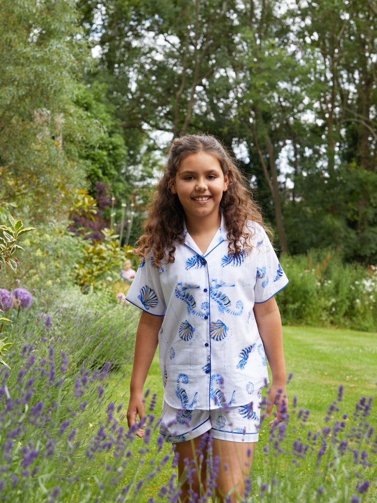 Cyberjammies Blue Sea Horse Stripe Print Shortsleeve Shorty Set - Image 1 of 4 Cyberjammies Blue Sea Horse Stripe Print Shortsleeve Shorty Set - Image 1 of 4