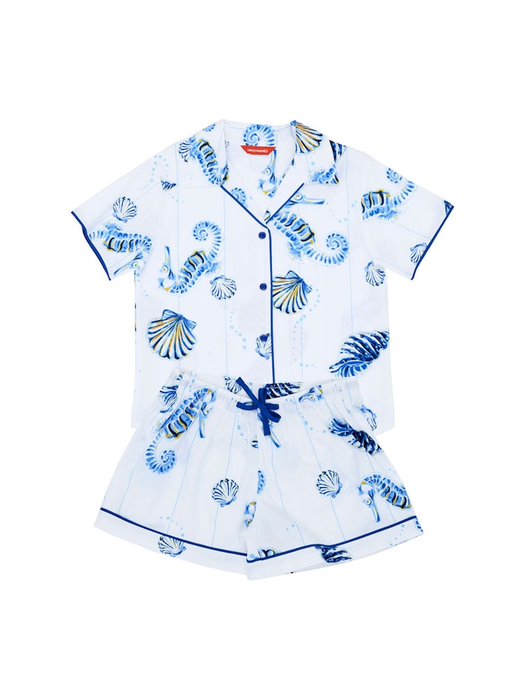 Cyberjammies Blue Sea Horse Stripe Print Shortsleeve Shorty Set - Image 4 of 4 Cyberjammies Blue Sea Horse Stripe Print Shortsleeve Shorty Set - Image 4 of 4