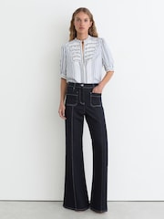 Reiss Indigo Blue Sakura Patch-Pocket Flared Jeans - Image 1 of 6