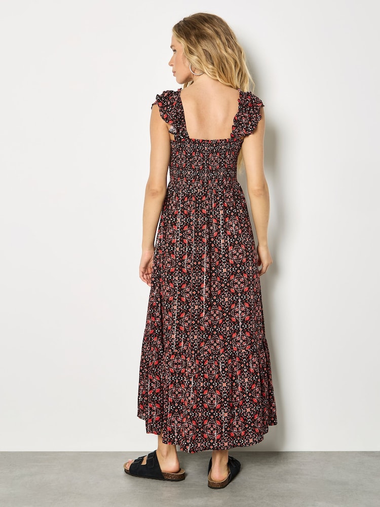 Apricot Black Folk Floral Metallic Midi Dress - Image 2 of 4