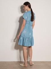 Apricot Blue Crochet Detail Denim Shift Mini Dress - Image 2 of 4