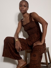 Maro - Salopetă evazată cu imprimeu Apricot Kaleidoscope și talie încrețită - Imaginea 1 din 4