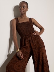 Maro - Salopetă evazată cu imprimeu Apricot Kaleidoscope și talie încrețită - Imaginea 2 din 4