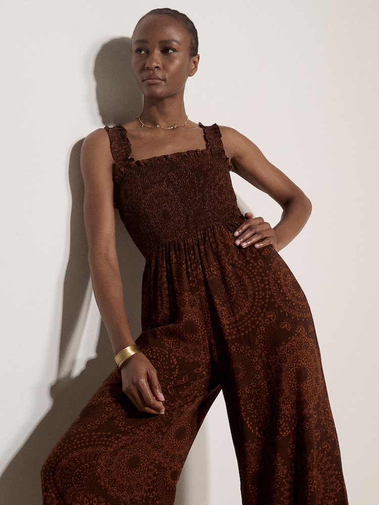 Maro - Salopetă evazată cu imprimeu Apricot Kaleidoscope și talie încrețită - Imaginea 2 din 4