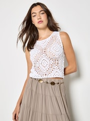Apricot White Diamond Hand-Knit Crochet Tank Top - Image 1 of 5