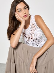 Apricot White Diamond Hand-Knit Crochet Tank Top - Image 4 of 5