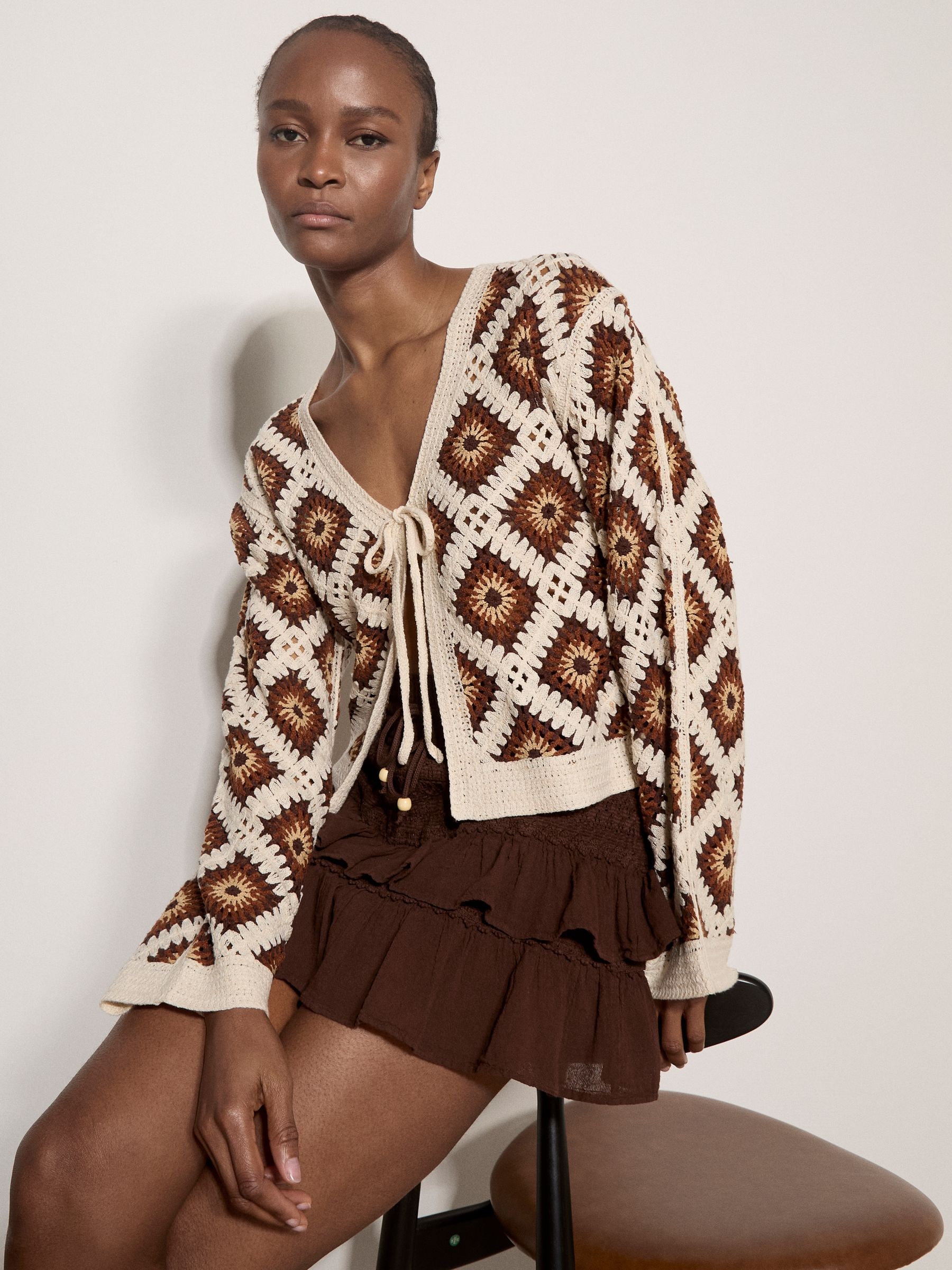 Buy Apricot Orange Diamond Crochet Cardigan from the Next UK