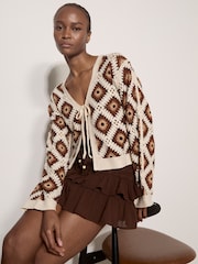 Apricot Orange Diamond Crochet Cardigan - Image 1 of 5