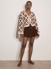 Apricot Orange Diamond Crochet Cardigan - Image 4 of 5