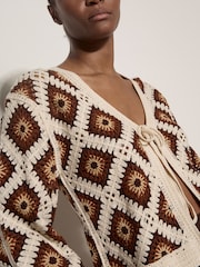 Apricot Orange Diamond Crochet Cardigan - Image 5 of 5