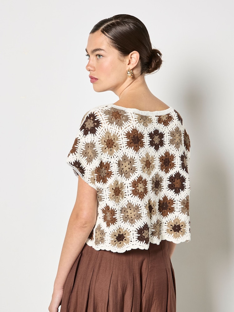 Apricot Rust Hexagon Flowers Crochet Top - Image 2 of 5 Apricot Rust Hexagon Flowers Crochet Top - Image 2 of 5