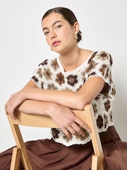 Apricot Rust Hexagon Flowers Crochet Top - Image 4 of 5