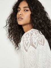 Apricot White Floral Lace Button Down Blouse - Image 2 of 4