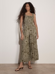 Verde - Salopetă evazată cu imprimeu Apricot Kaleidoscope și talie încrețită - Imaginea 1 din 4