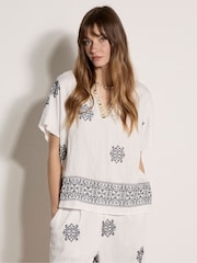 Apricot White Paisley Bead Embroidered Blouse - Image 2 of 4