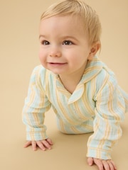 MORI Cream Stripe Front Opening Sleepsuit - Image 1 of 5