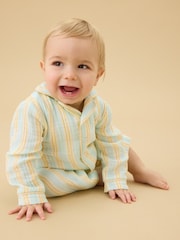 MORI Cream Stripe Front Opening Sleepsuit - Image 3 of 5