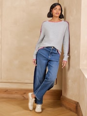 Love & Roses Grey Boat Neck Leopard Tipped Knitted Jumper - Image 3 of 4