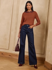 Καφέ ρουστίκ - Love & Roses Ruffled Collar Long Sleep Knitted Top - Εικόνα 3 του 4