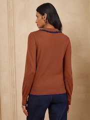 Καφέ ρουστίκ - Love & Roses Ruffled Collar Long Sleep Knitted Top - Εικόνα 4 του 4