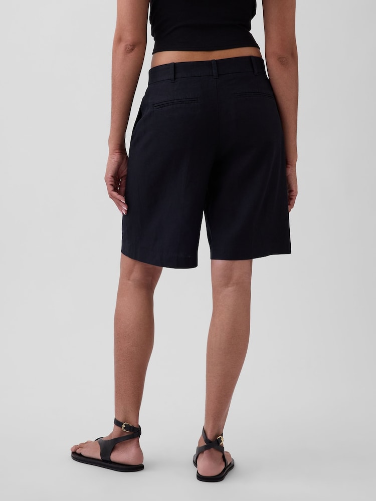 Gap Black 9 inch Low Rise Linen-Blend Shorts - Image 2 of 4